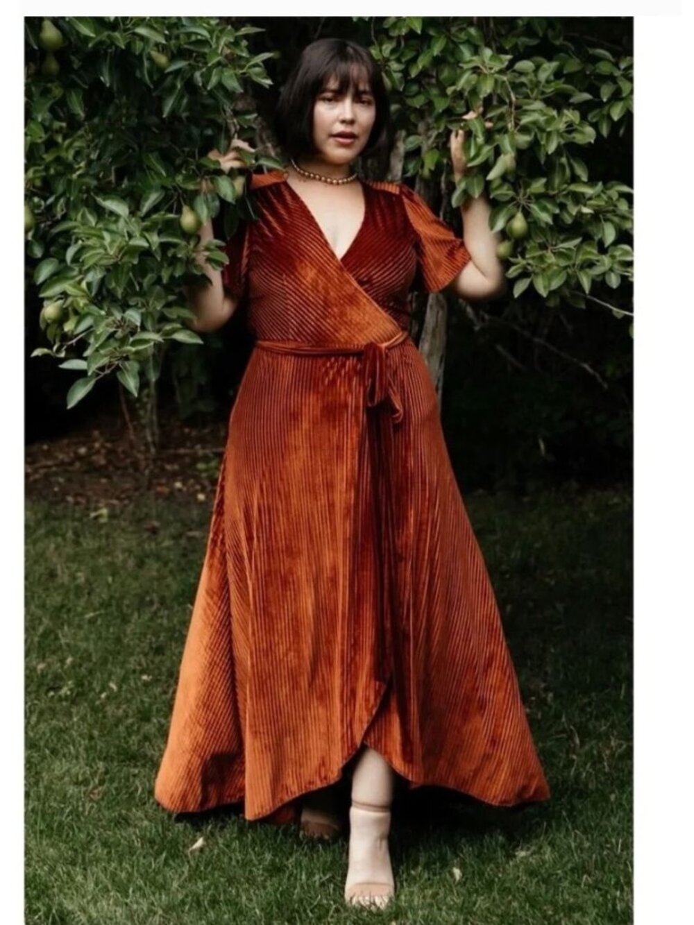 Baltic Born Andi Ribbed Velvet Wrap Dress XL Rust Copper Midi Wedding
